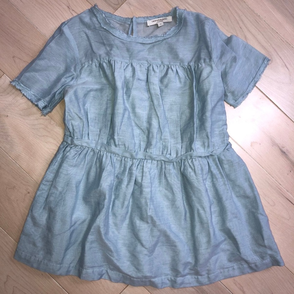 Caramel soft silk blend Light Blue Short Sleeve girls dress